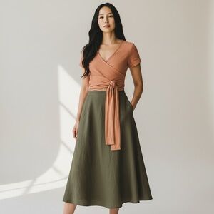 JONATHAN SIMKHAI denim wrap top bronze (tan/mocha) women's size xs